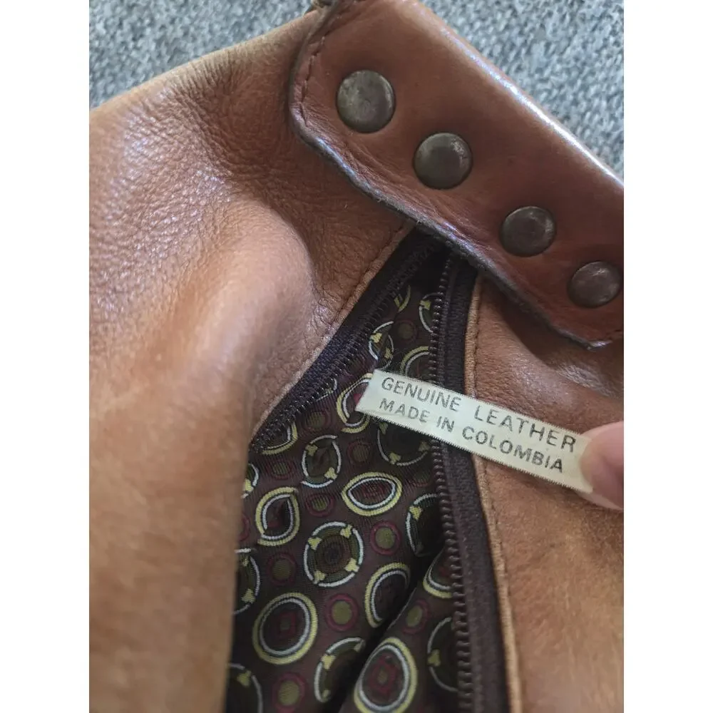 Vintage Columbian Brown Camel Tan Leather Convertible Bag Slouchy Backpack Boho